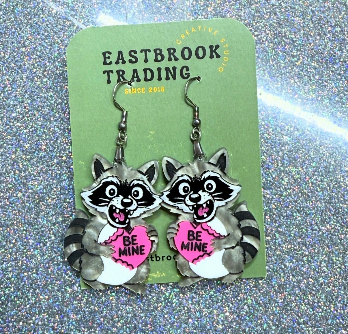 "Be Mine" Raccoon Earrings