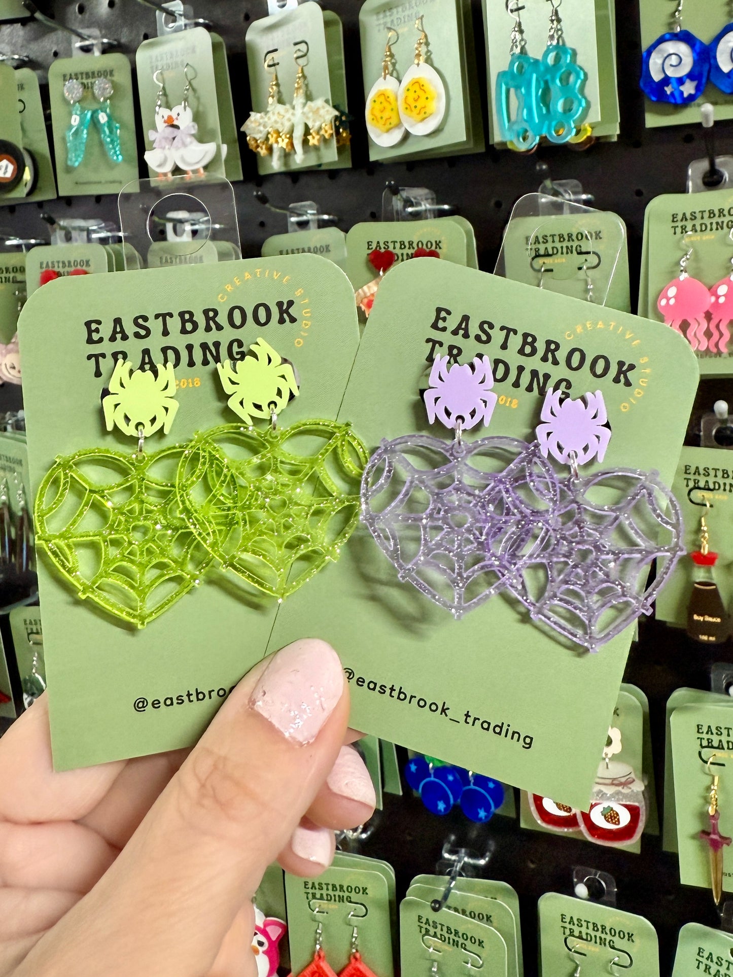 Spooky web heart earrings