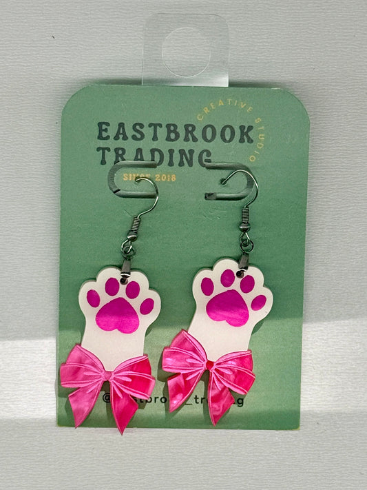 Cat Paw with Bow Earrings