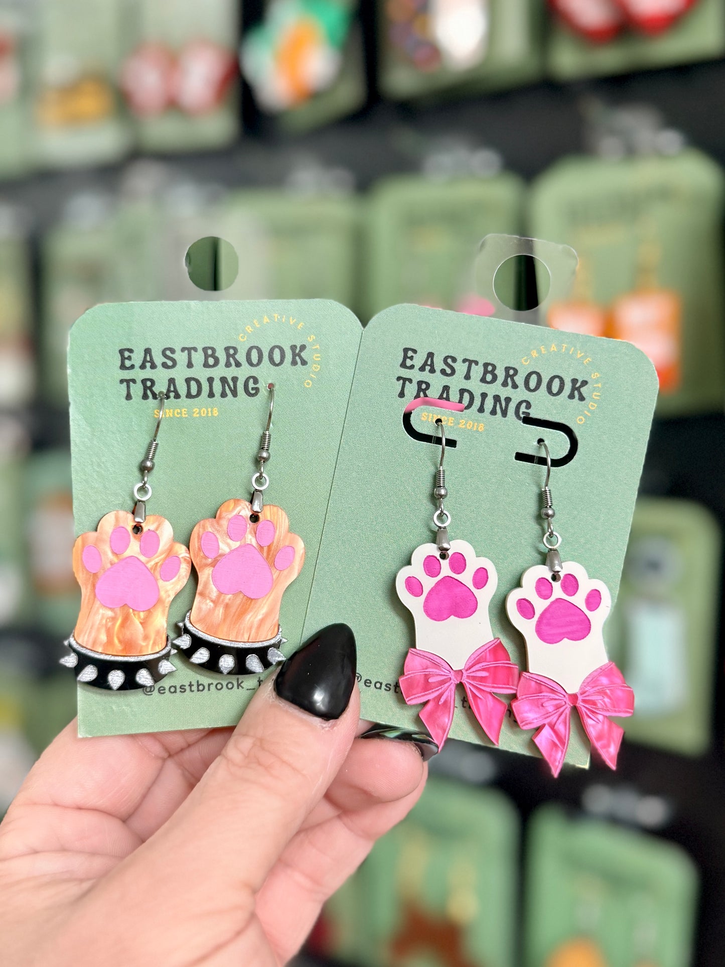 Cat Paw with Bow Earrings