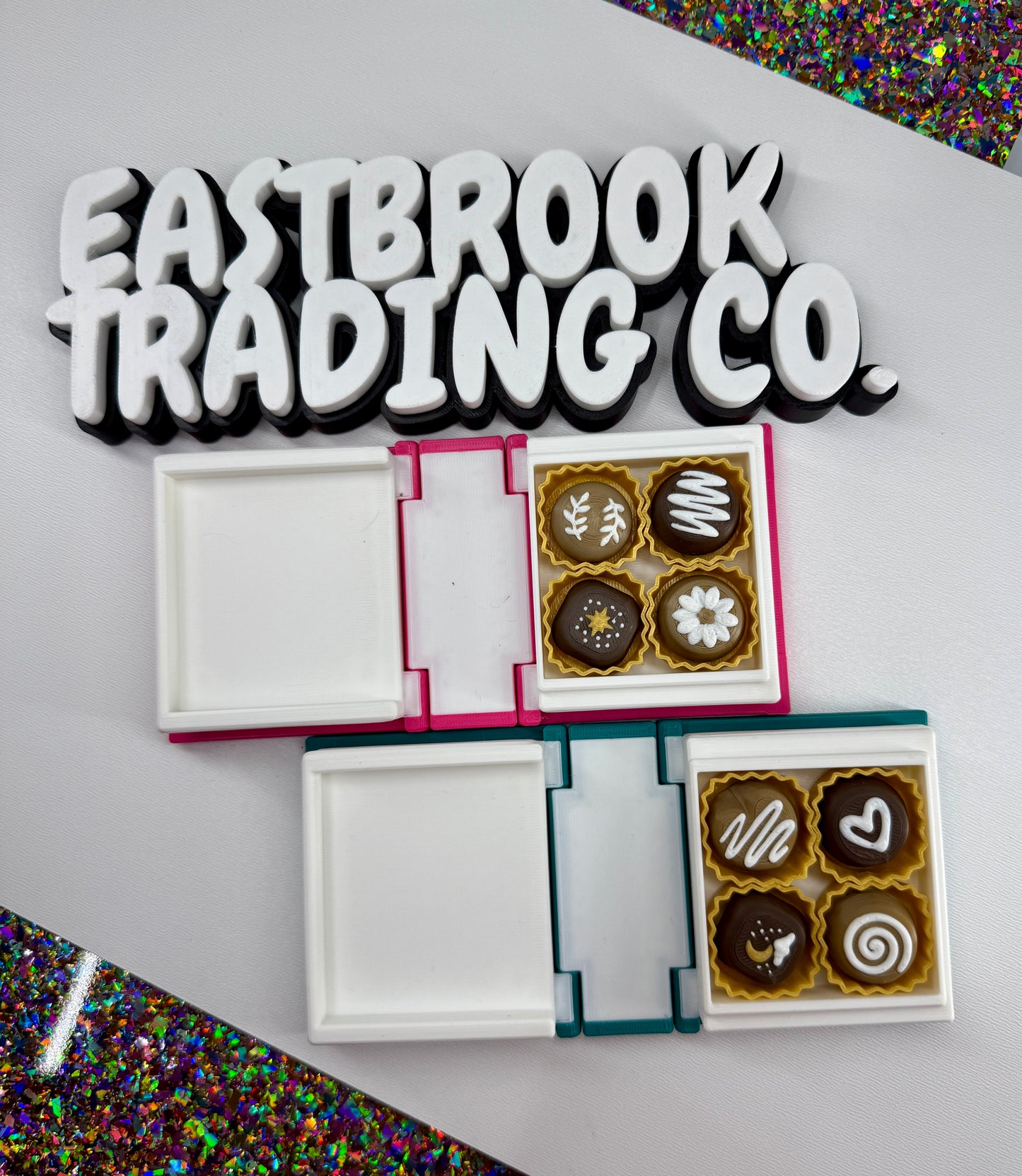 Book full of chocolate clickers