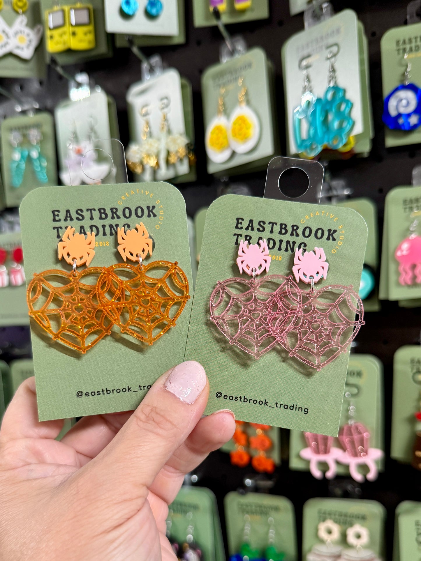 Spooky web heart earrings