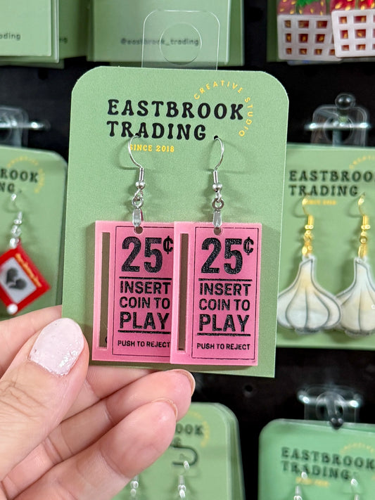 Glow in the dark coin slot arcade earrings
